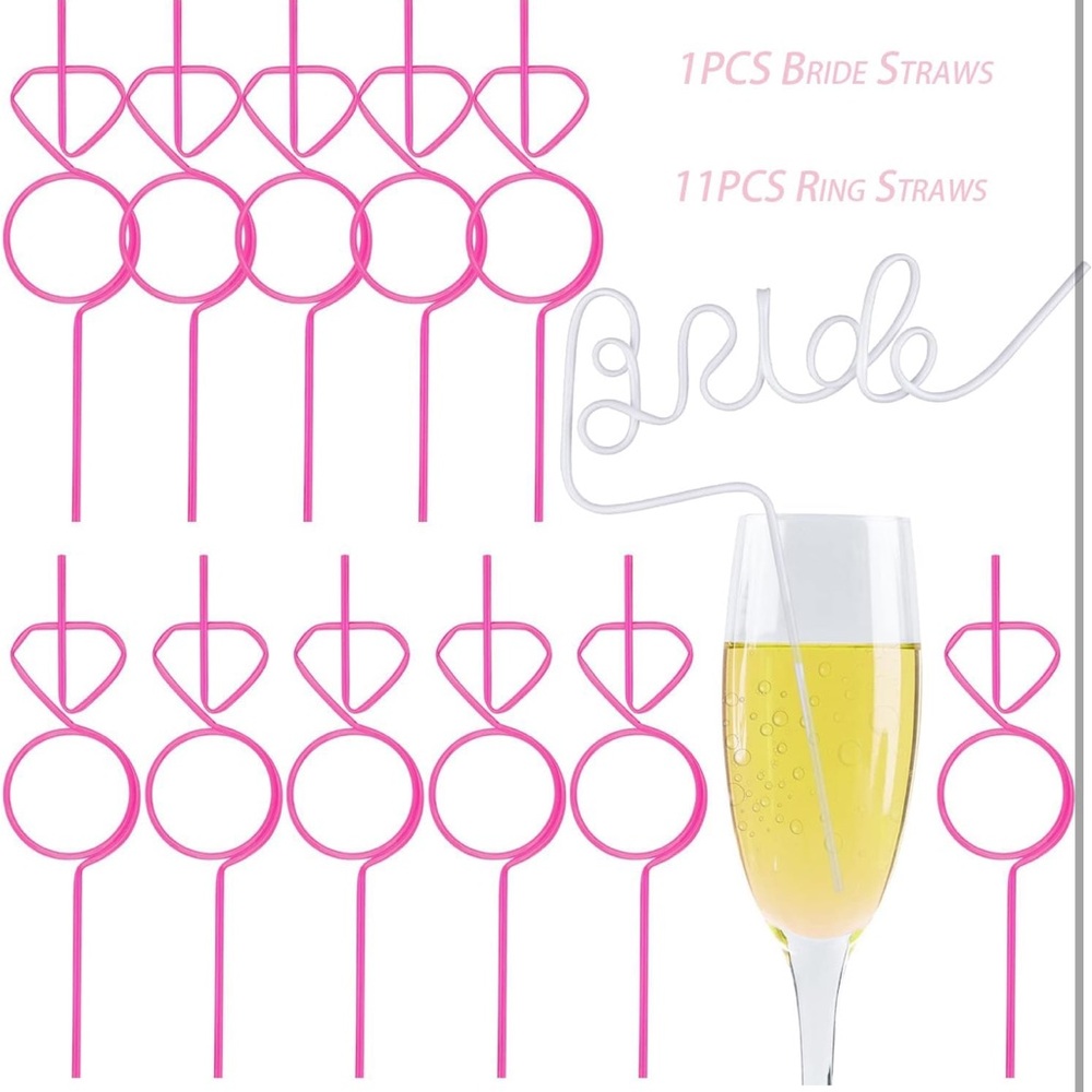 12pcs Reusable Bachelorette Party Straws White Large Bride Pink Diamond 12.6‘’ - Picture 2 of 7